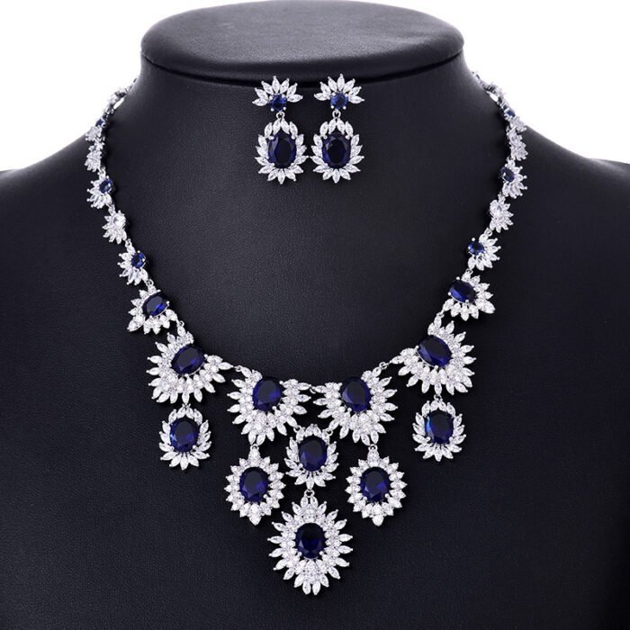 Jewelry Colorful Zircon Earrings Necklace Set - Image 3