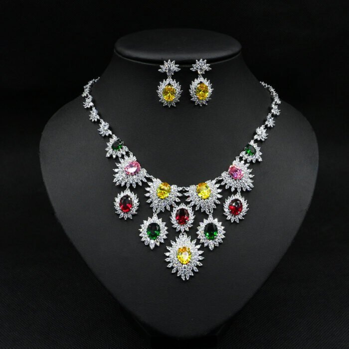 Jewelry Colorful Zircon Earrings Necklace Set - Image 6