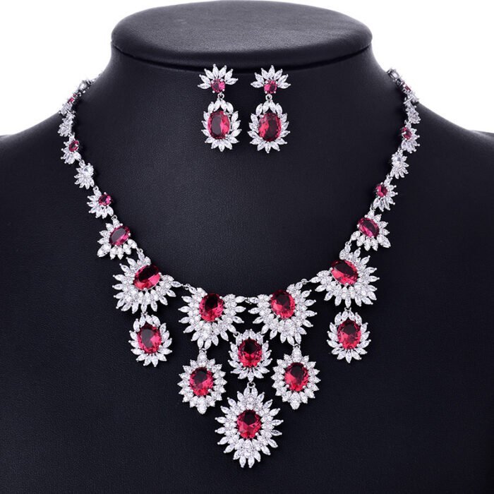 Jewelry Colorful Zircon Earrings Necklace Set - Image 2