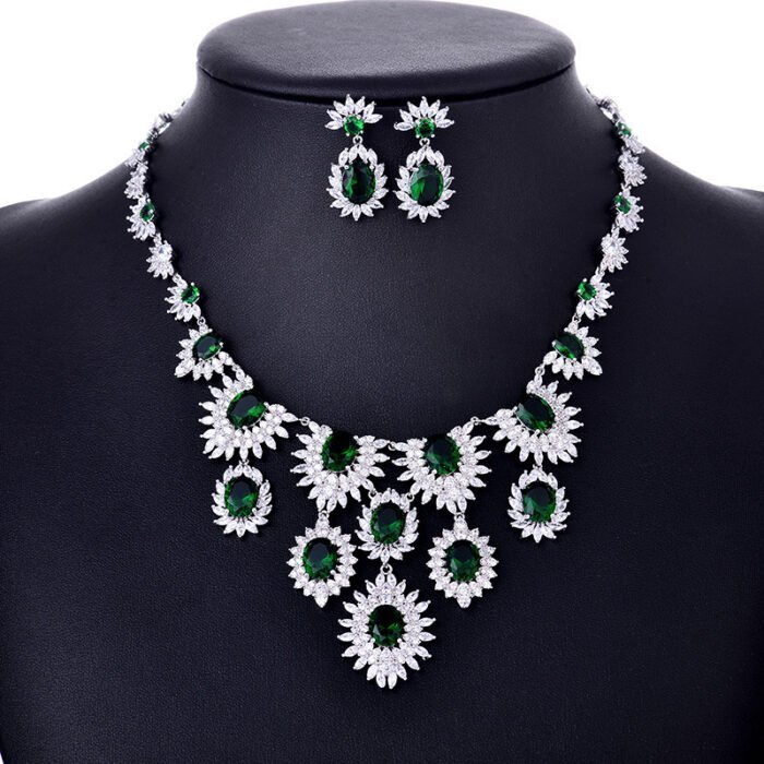 Jewelry Colorful Zircon Earrings Necklace Set - Image 4
