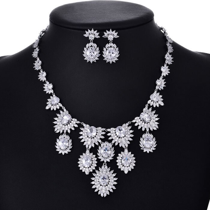 Jewelry Colorful Zircon Earrings Necklace Set - Image 5